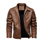 Biker jacket homem couro sintético com ombros estruturados e forro fleece