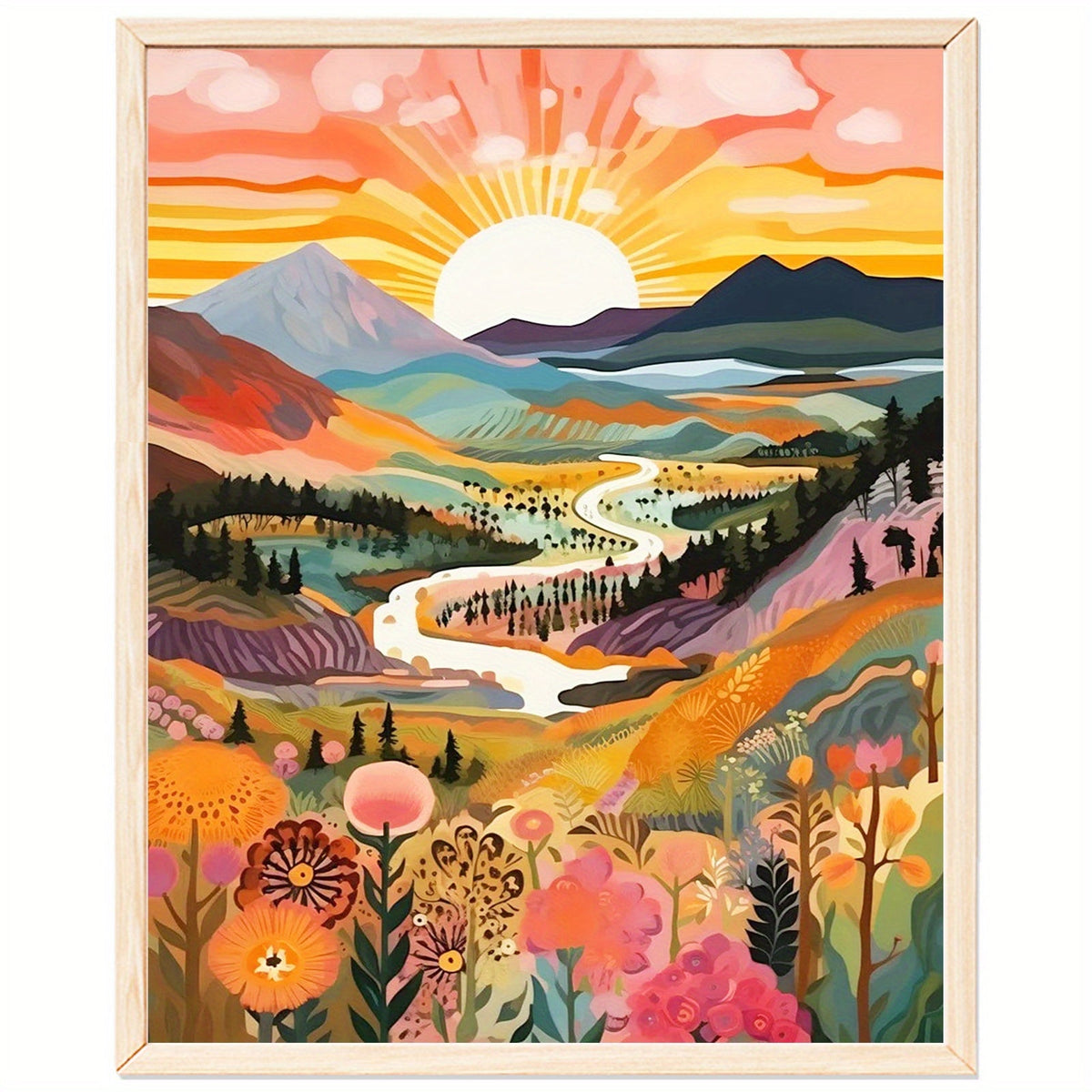 Pintura por números adultos paisagem montanha pôr do sol 40x50cm kit DIY tinta acrílica