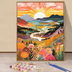Pintura por números adultos paisagem montanha pôr do sol 40x50cm kit DIY tinta acrílica