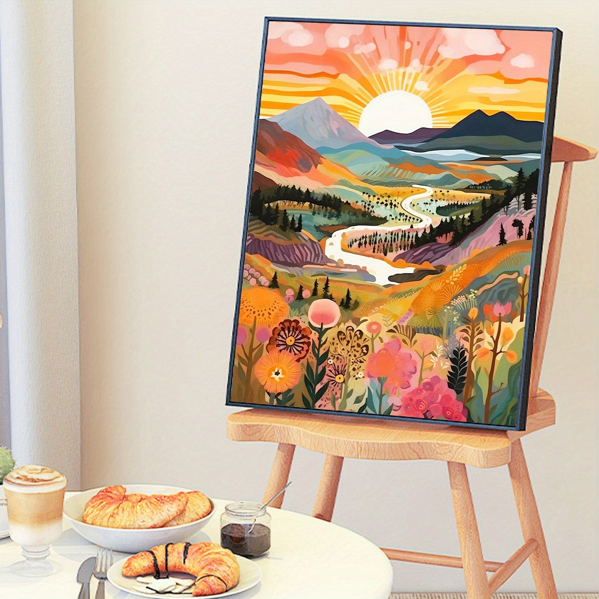 Pintura por números adultos paisagem montanha pôr do sol 40x50cm kit DIY tinta acrílica