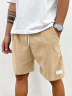 Shorts casual homem com cordão ajustável corte largo verão