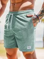 Shorts casual homem com cordão ajustável corte largo verão