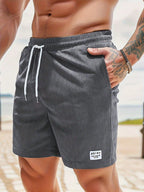 Shorts casual homem com cordão ajustável corte largo verão