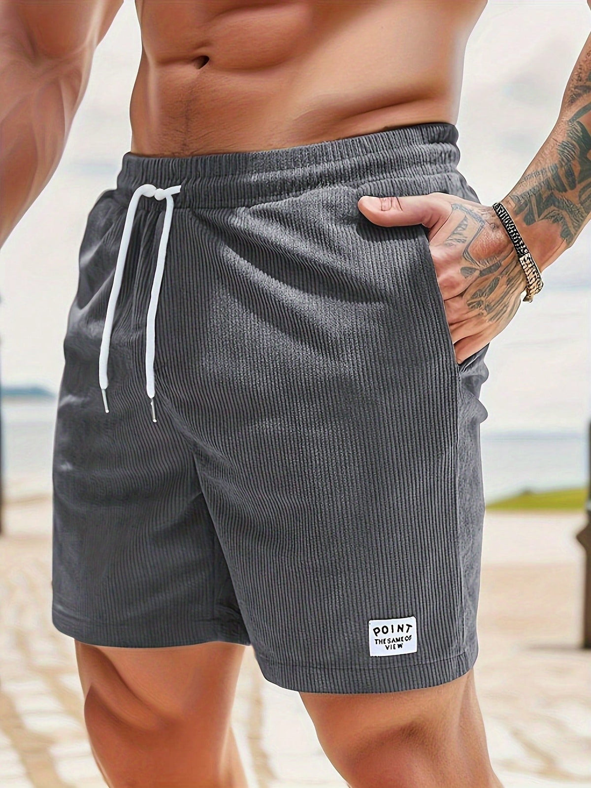 Shorts casual homem com cordão ajustável corte largo verão