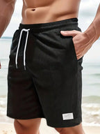 Shorts casual homem com cordão ajustável corte largo verão