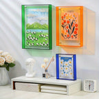 Porta-retratos acrílico vertical transparente dupla face estilo art déco para parede e mesa