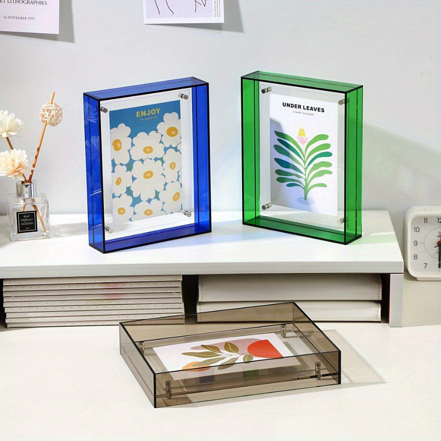 Porta-retratos acrílico vertical transparente dupla face estilo art déco para parede e mesa