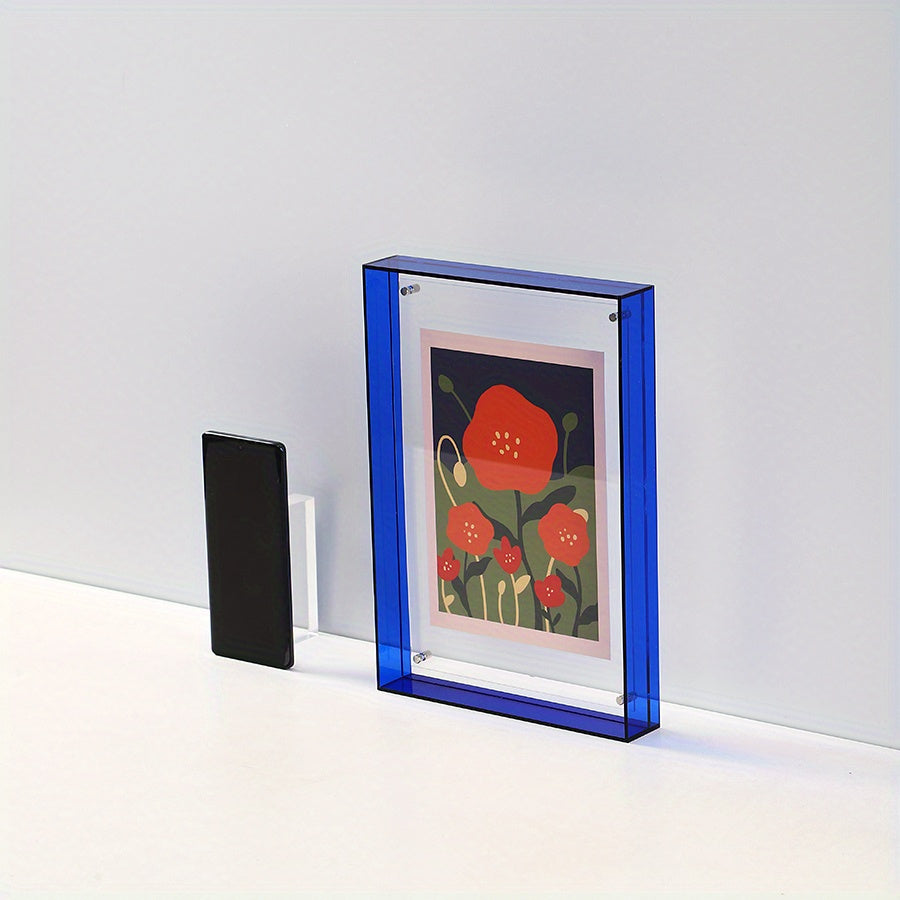 Porta-retratos acrílico vertical transparente dupla face estilo art déco para parede e mesa