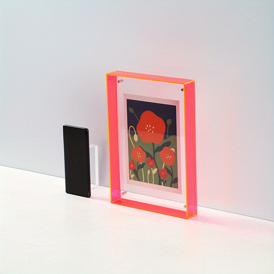 Porta-retratos acrílico vertical transparente dupla face estilo art déco para parede e mesa