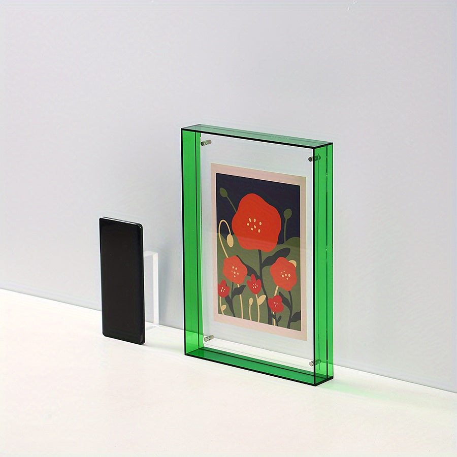 Porta-retratos acrílico vertical transparente dupla face estilo art déco para parede e mesa