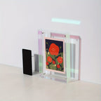 Porta-retratos acrílico vertical transparente dupla face estilo art déco para parede e mesa