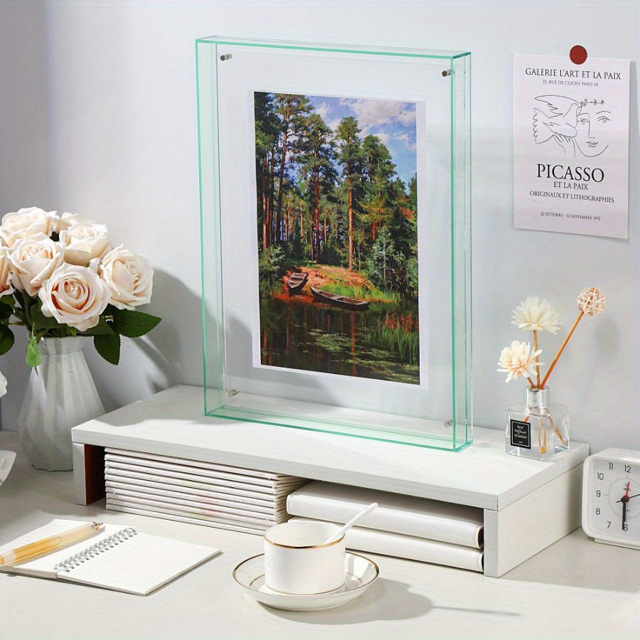 Porta-retratos acrílico vertical transparente dupla face estilo art déco para parede e mesa