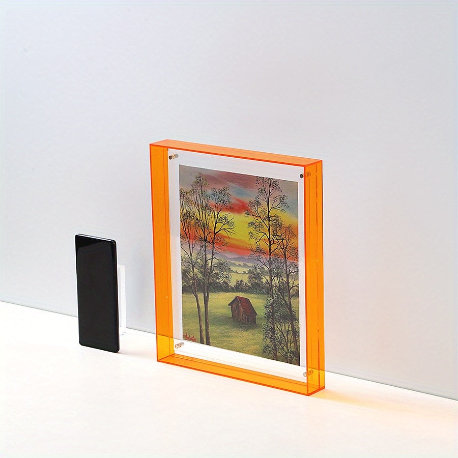Porta-retratos acrílico vertical transparente dupla face estilo art déco para parede e mesa