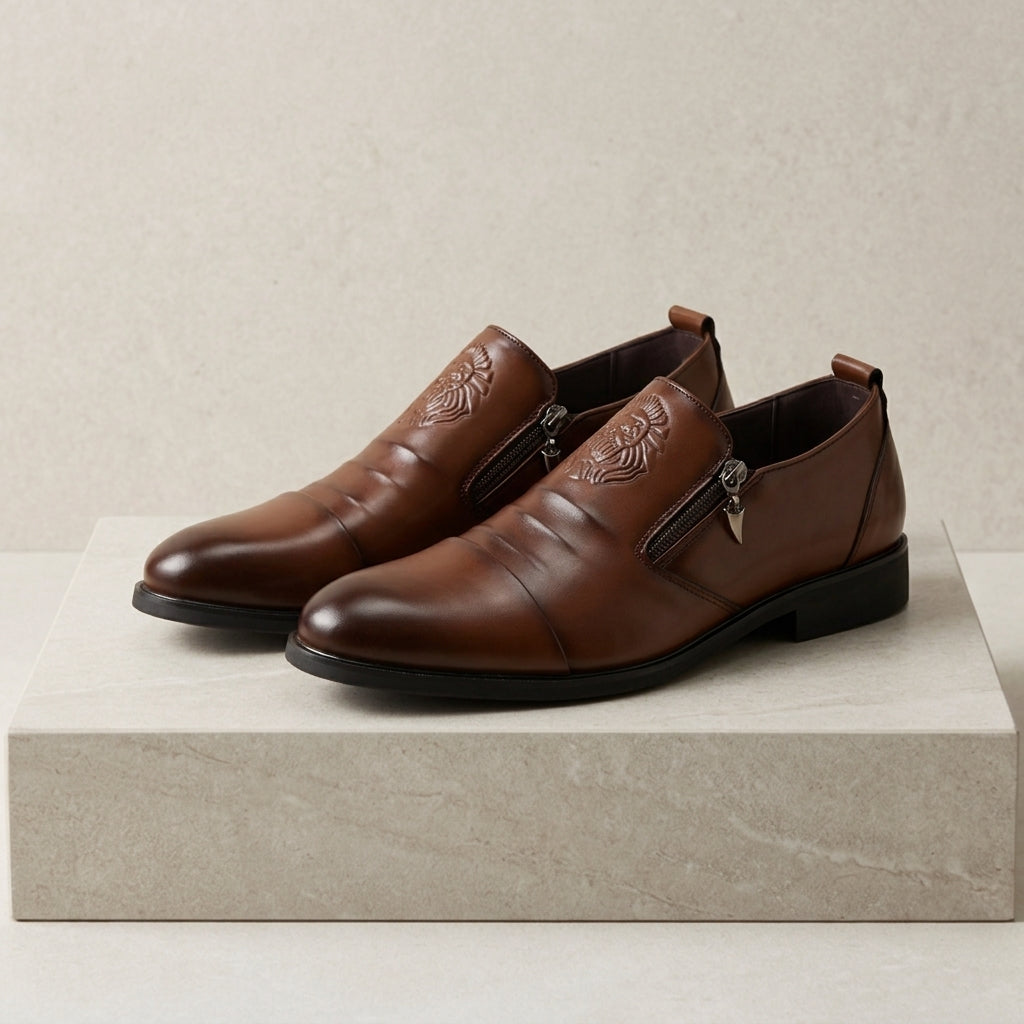 Sapatos social masculino couro com zíper lateral e detalhe em relevo