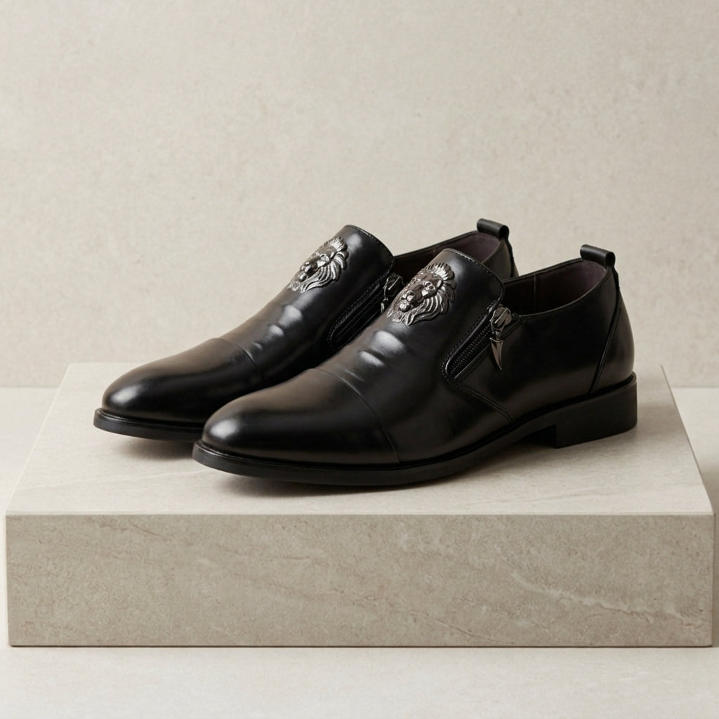 Sapatos social masculino couro com zíper lateral e detalhe em relevo