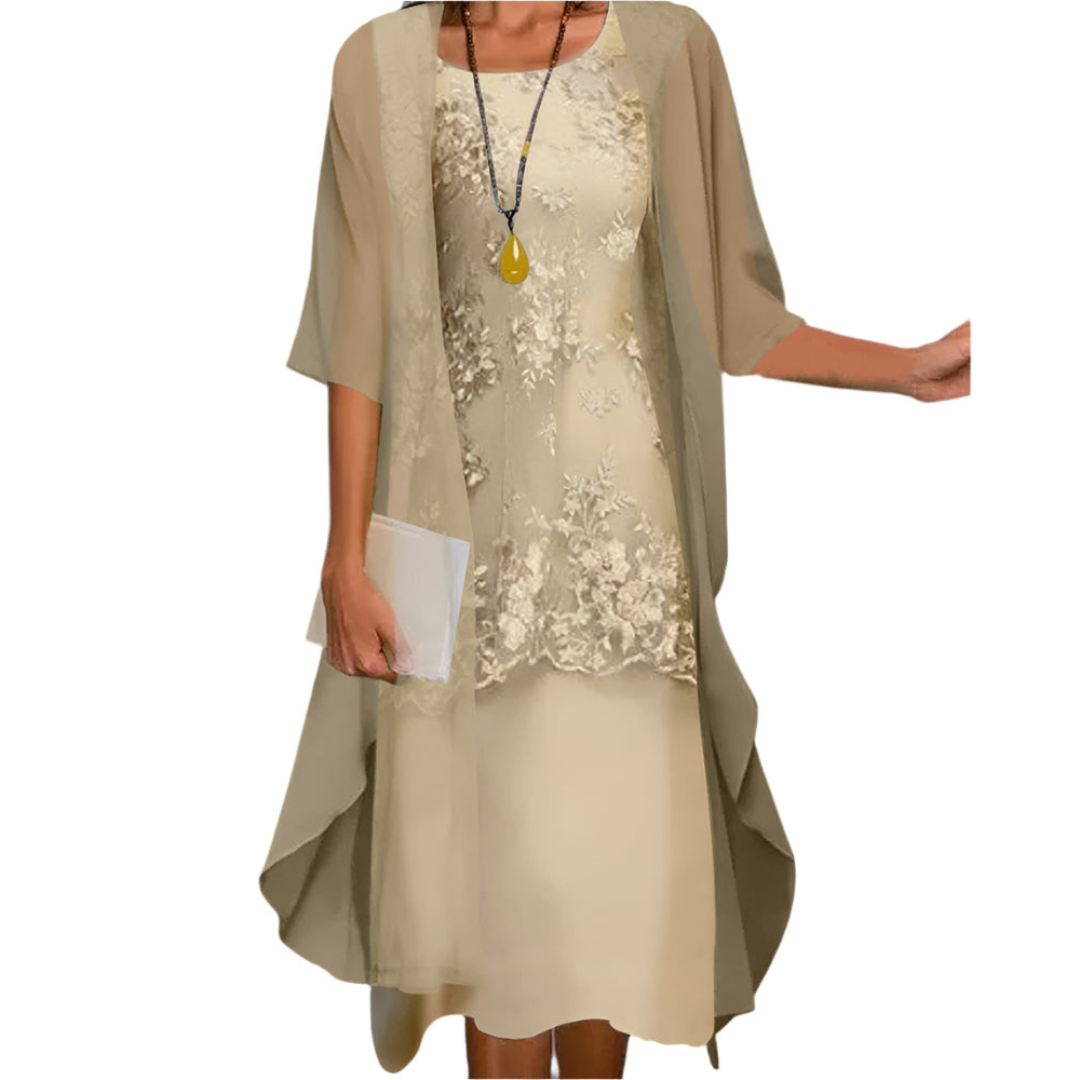 Vestido midi feminino com mangas transparentes fluido para casamento
