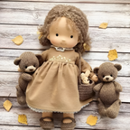 Boneca Waldorf artesanal em algodão e lã natural, suave, para bebés e crianças a partir dos 2 anos