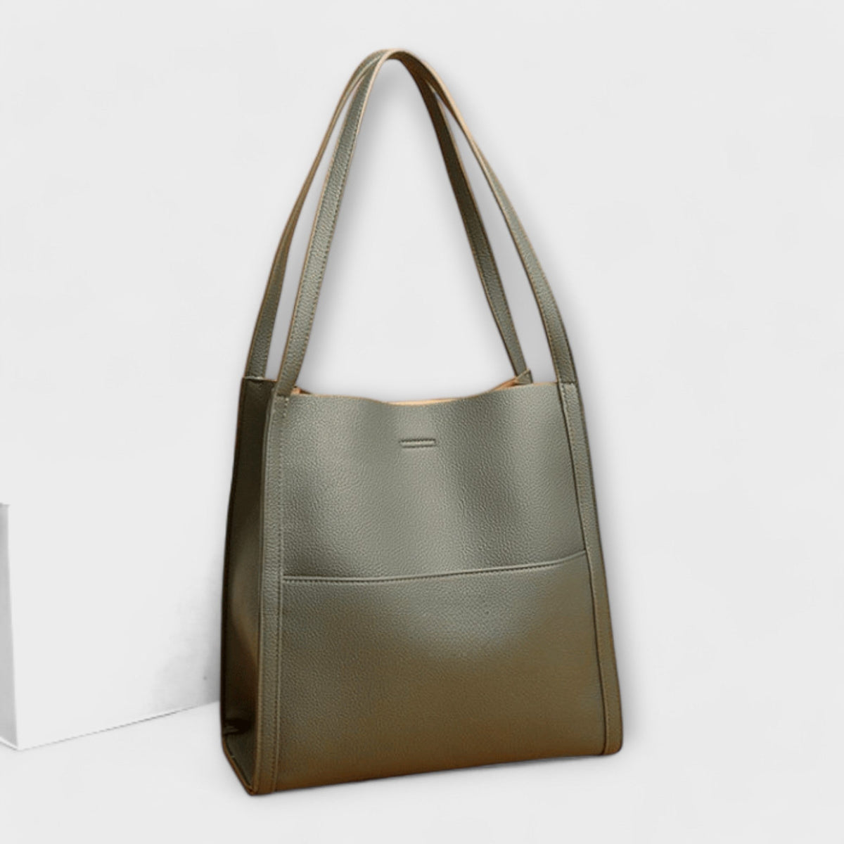 Mala estruturada bolsa de ombro feminina com fecho zip e bolso traseiro deslizante