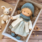Boneca Waldorf artesanal em algodão e lã natural, suave, para bebés e crianças a partir dos 2 anos