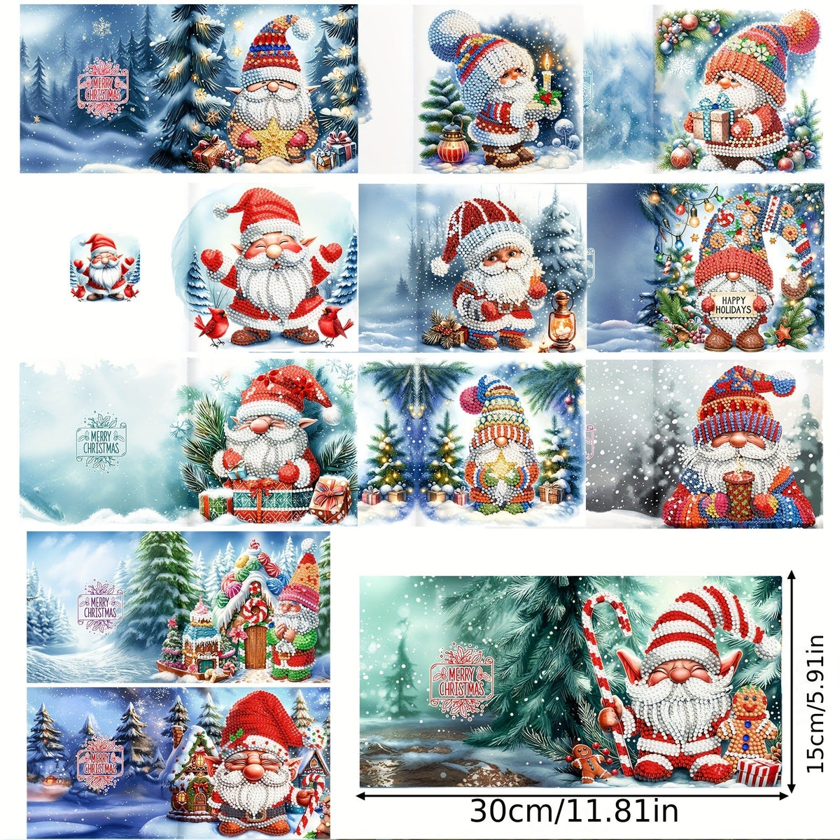 Cartões de Natal DIY Diamond Painting 12 peças tema Pai Natal feitos à mão