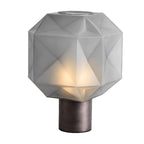 Candeeiro de mesa com cúpula em vidro cinza fumado, design moderno, luz quente E27