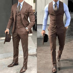 Fato masculino 3 peças slim fit com casaco, colete e calças, formal e elegante
