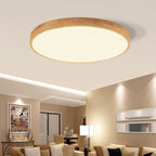 Plafão LED redondo em madeira maciça, estilo nórdico ultra-fino regulável, Ø30 cm