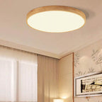 Plafão LED redondo em madeira maciça, estilo nórdico ultra-fino regulável, Ø30 cm