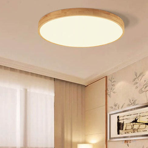 Plafão LED redondo em madeira maciça, estilo nórdico ultra-fino regulável, Ø30 cm