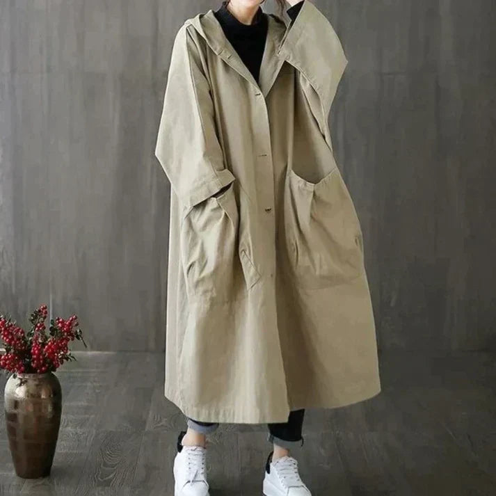 Trench coat oversized mulher com cinto ajustável em khaki