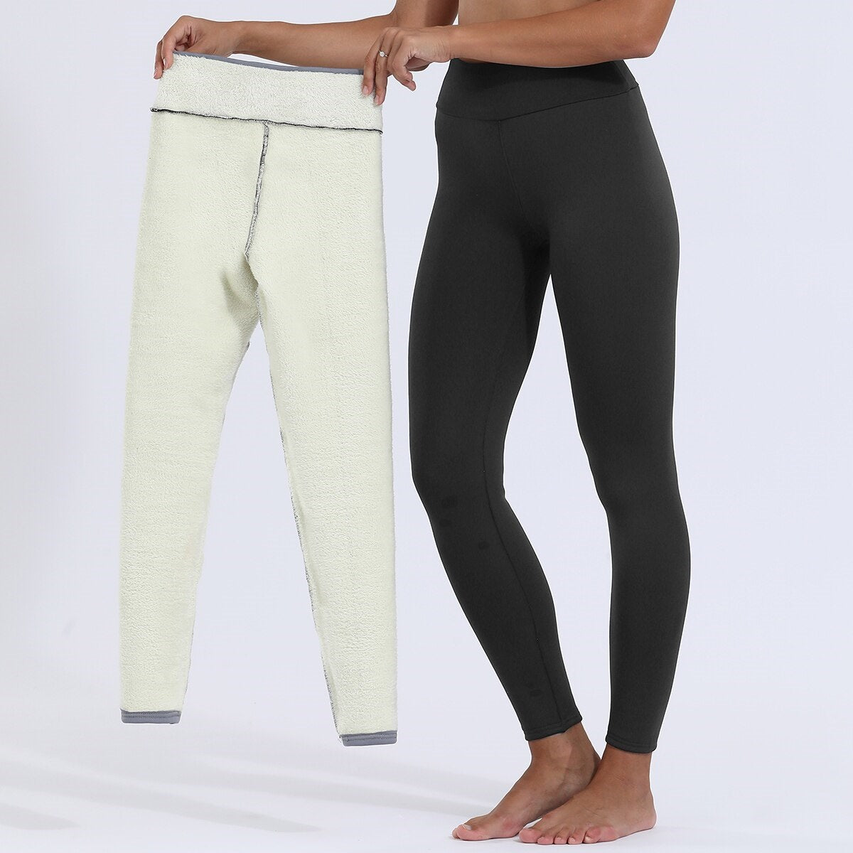 Leggings térmicas forradas para mulher cintura alta opacas para inverno