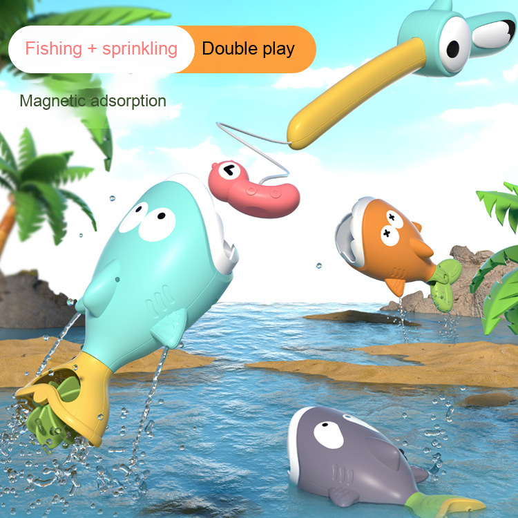 Jogo de pesca no banho magnético com peixinhos coloridos flutuantes e cana, educativo para crianças