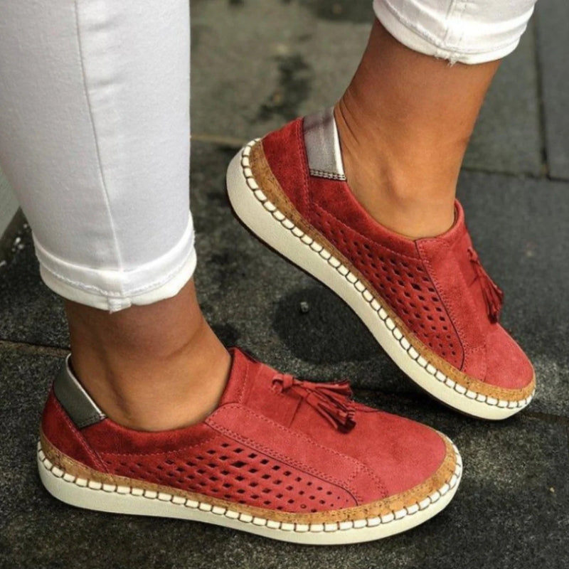 Sapatilhas slip-on malha respirável femininas com suporte plantar