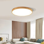 Plafão LED redondo em madeira maciça, estilo nórdico ultra-fino regulável, Ø30 cm