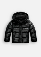 Casaco puffer slim fit feminino de inverno com acabamento brilhante
