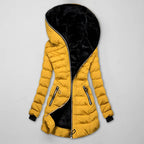 Casaco longo acolchoado de inverno com capuz para mulher