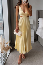 Vestido midi plissado cetim feminino corte fluido elegante