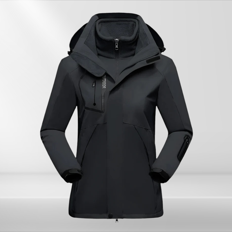 Casaco outdoor 3 em 1 para mulher, impermeável com forro fleece e capuz amovível