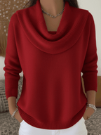 Camisola feminina lã merino gola cowl drapeada corte relaxado