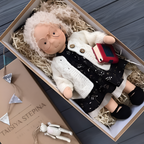 Boneca Waldorf artesanal em algodão e lã natural, suave, para bebés e crianças a partir dos 2 anos