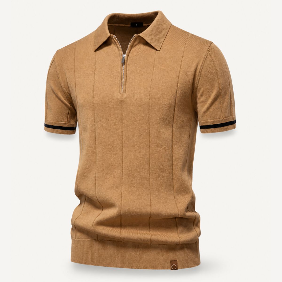 Polo homem malha com fecho zip curto e gola clássica corte regular fit