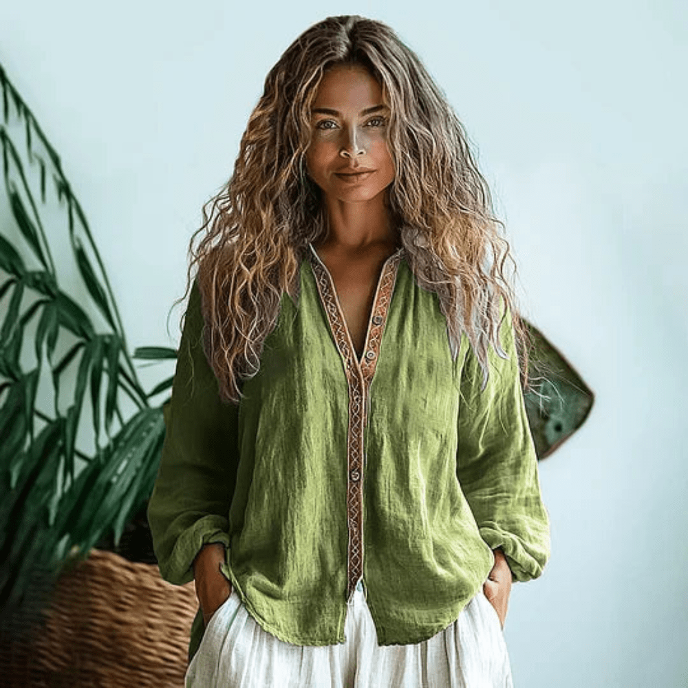 Camisa feminina manga longa boho relaxada estilo casual