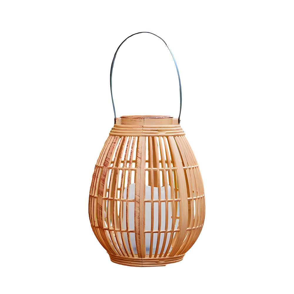Lanterna solar exterior portátil impermeável com design bambu e luz LED quente