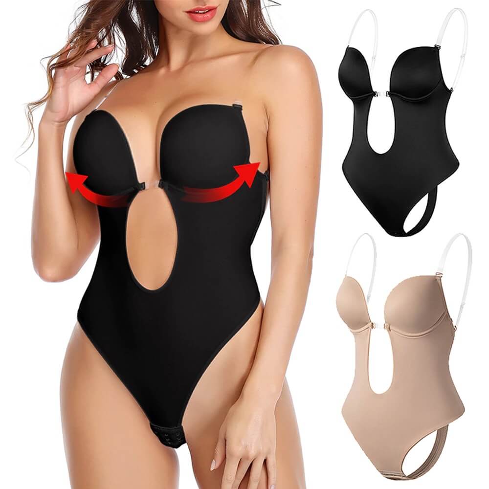 Modelador feminino sem costas com decote V profundo e alças ajustáveis controlo médio