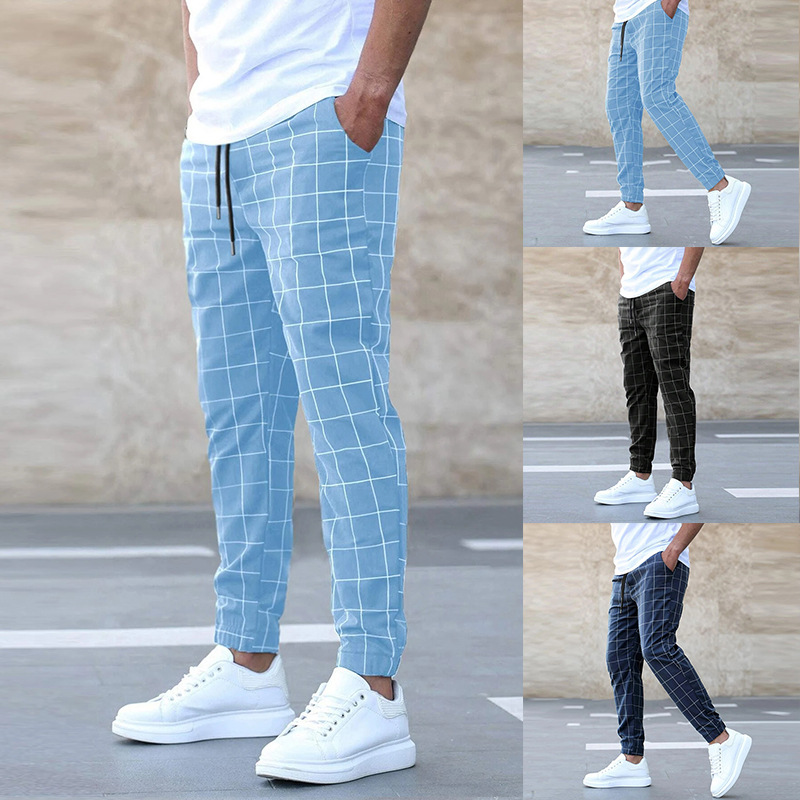 Calças xadrez homem jogger conforto diário corte moderno