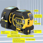 Fita métrica laser 3 em 1 infravermelha com visor LCD retroiluminado, amarelo e azul