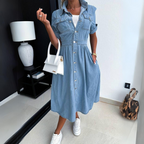 Vestido jeans mulher corte lisonjeiro estilo casual contemporâneo