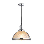 Candeeiro pendente retro com abajur de vidro riscado, 1 luz 40W, acabamento cromo e bronze