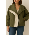 Blusão feminino com capuz design patchwork corta-vento leve