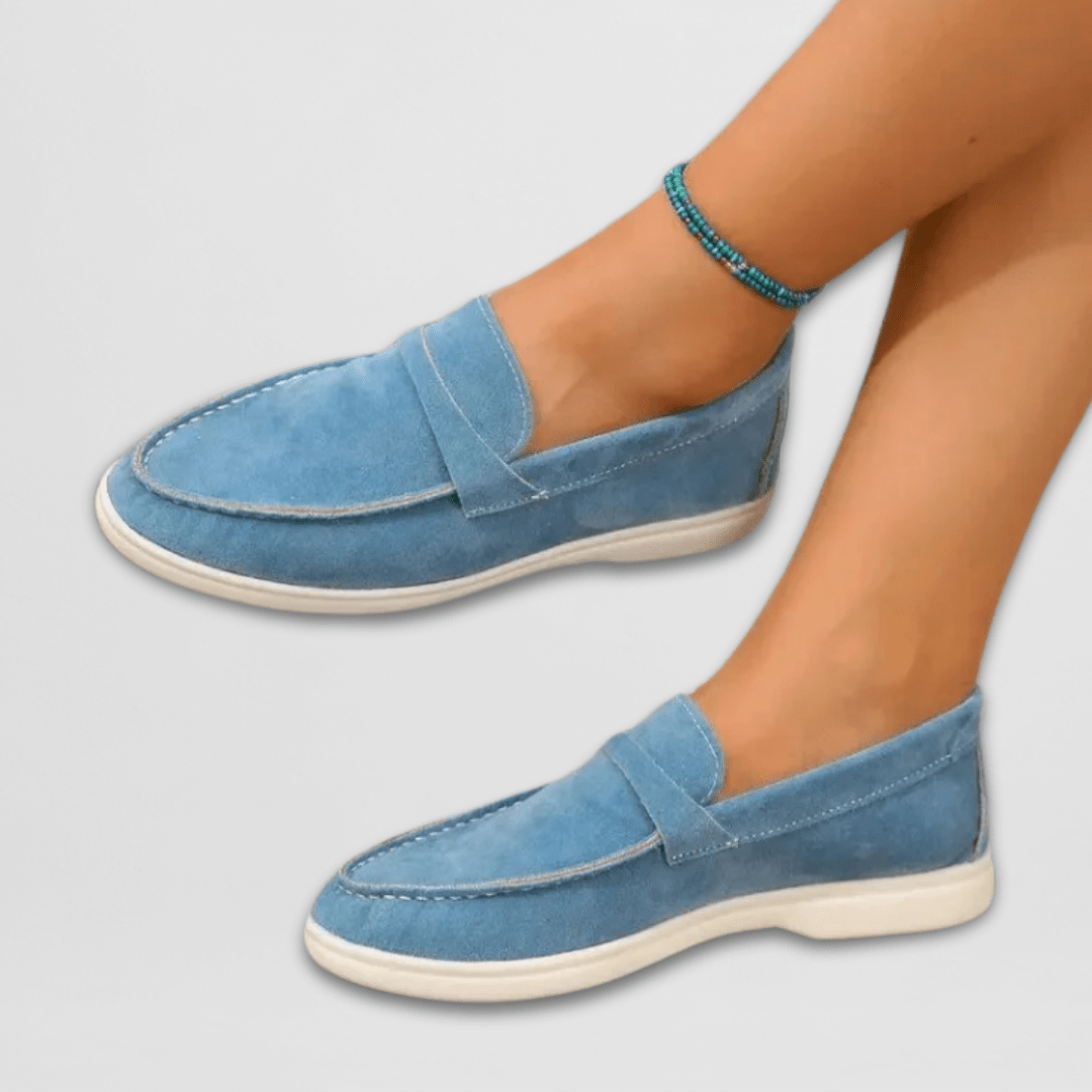 Mocassins femininos clássicos slip-on vista lateral confortável